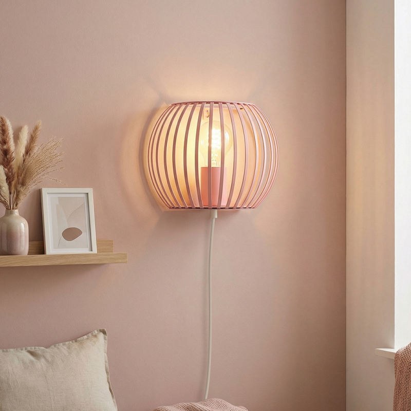 Industrial wall light pink, Lieve, with switch