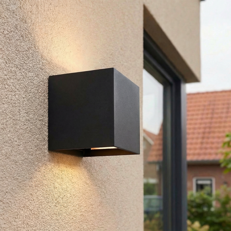 Modern up down wall light black, Dion, 6W, dim to warm LED, IP65 Modern up down wall light black, Dion, 6W, dim to warm LED, IP65