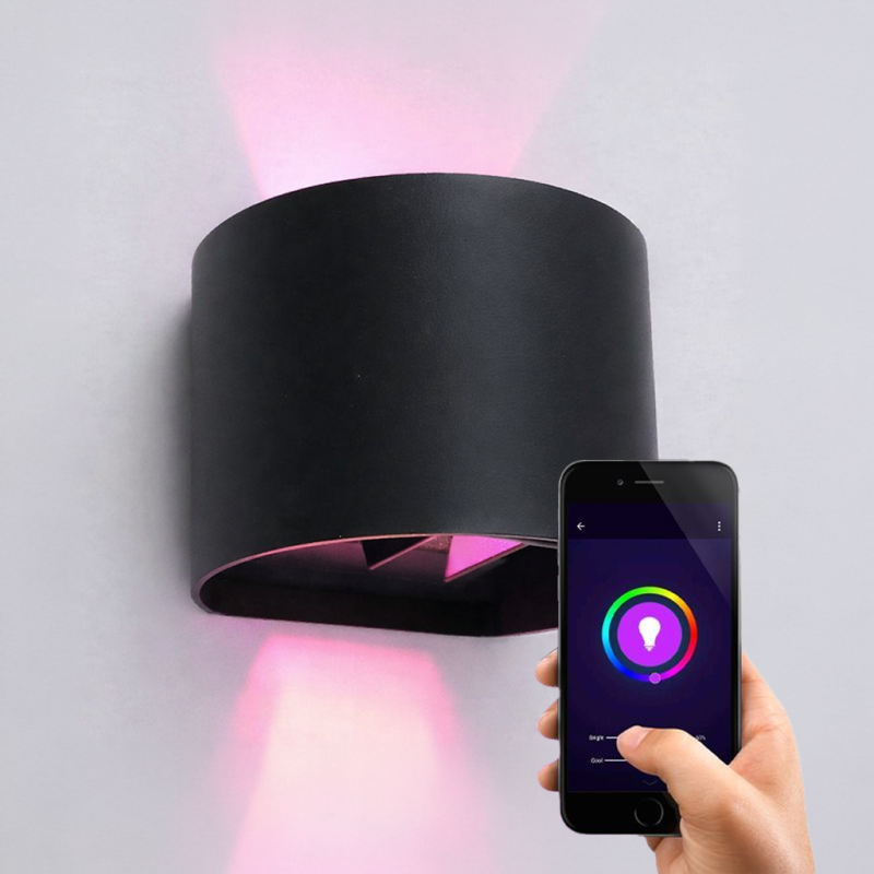 Modern smart wall light black, Dion, 6W, RGBW LED, IP54 Modern smart wall light black, Dion, 6W, RGBW LED, IP54