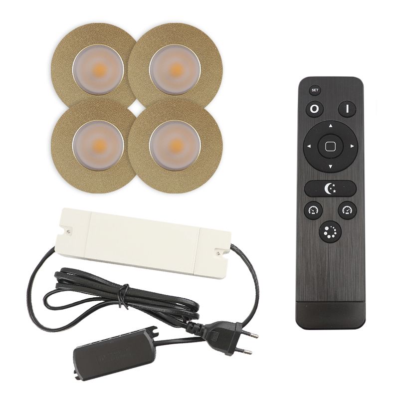 4 brass porch spotlights Dico, IP65, with connection set and remote control