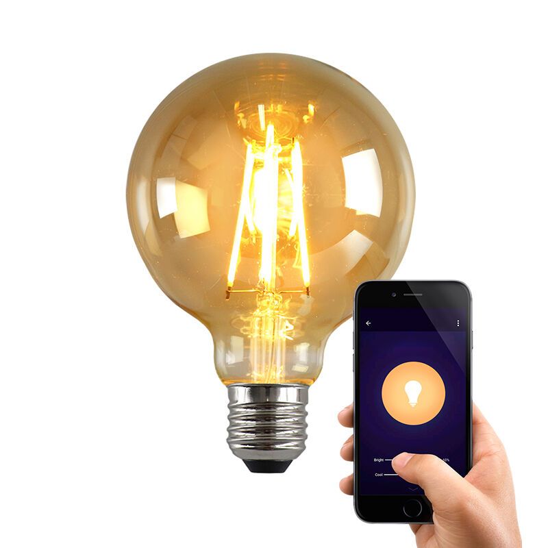 Olucia smart LED bulb E27 George, amber, G95, 5W, dim to warm