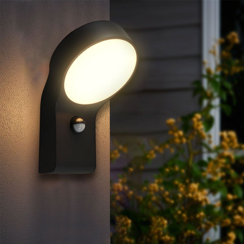 Modern outdoor wall light with motion sensor black, Tevfik, 9W, 3000K LED, IP44