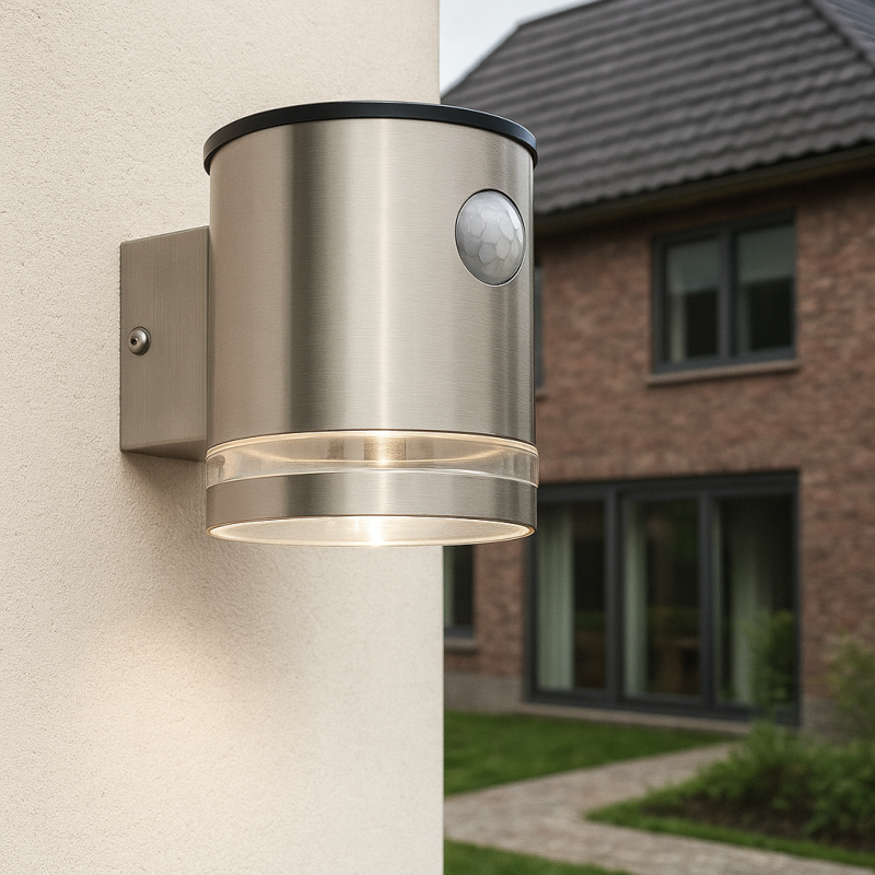 Modern solar outdoor wall light chrome, Tommy, 1W, 2700K LED, IP54