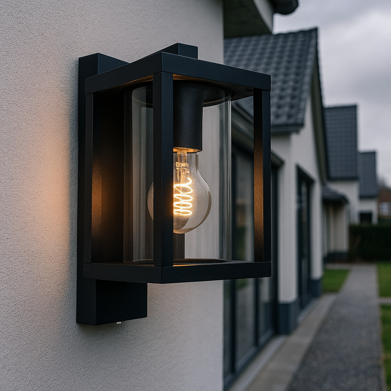 Modern outdoor wall light with dusk to dawn sensor black, Amalie, IP54
