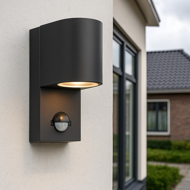 Modern outdoor wall light with motion sensor black, Corina, IP54 Modern outdoor wall light with motion sensor black, Corina, IP54