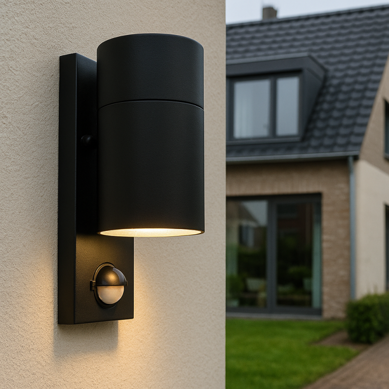 Modern outdoor wall light with motion sensor black, Pedro, IP44 Modern outdoor wall light with motion sensor black, Pedro, IP44