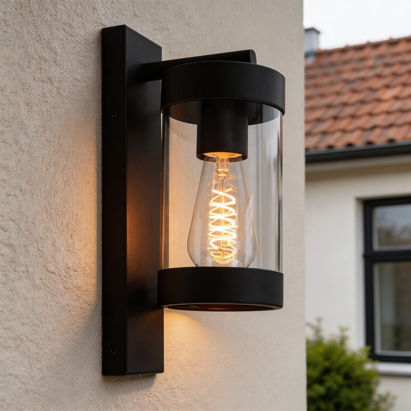 Modern outdoor wall light with dusk to dawn sensor black, Musa, IP44