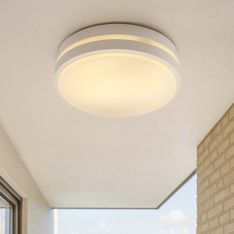 Plastic outdoor ceiling light with motion sensor white, James, IP54