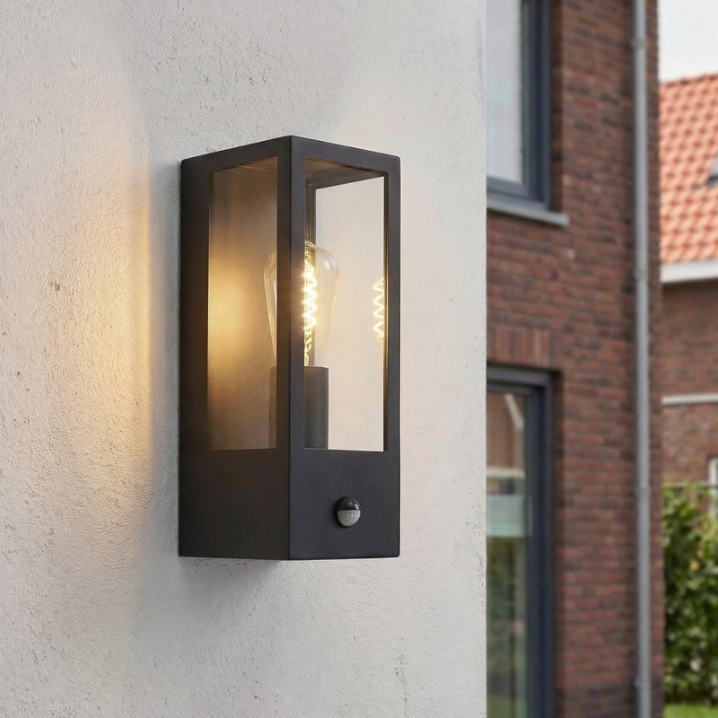 Modern outdoor wall light with motion sensor black, Senne, IP44