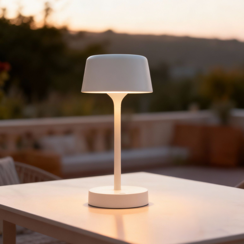 Modern outdoor table lamp white, Emily, 3W, 3000K LED, IP44, 3-step dimmable Modern outdoor table lamp white, Emily, 3W, 3000K LED, IP44, 3-step dimmable