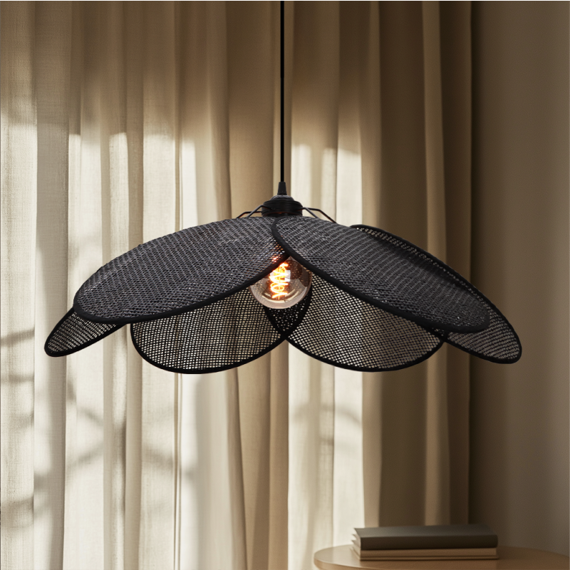 Rattan pendant light black, Rowen