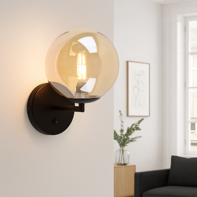 Design wall light amber, Remo, with switch Design wall light amber, Remo, with switch