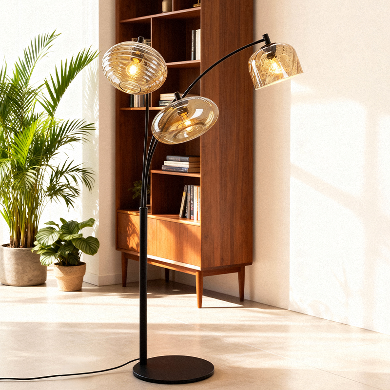 Modern floor lamp amber, Caia, with switch
