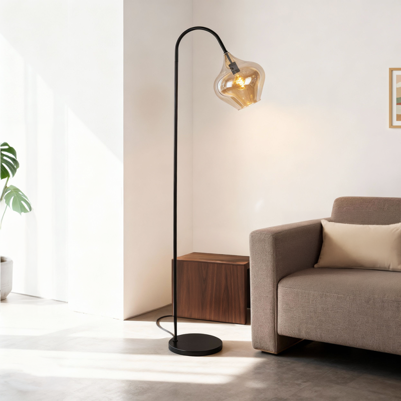 Design floor lamp amber, Sophia, with switch