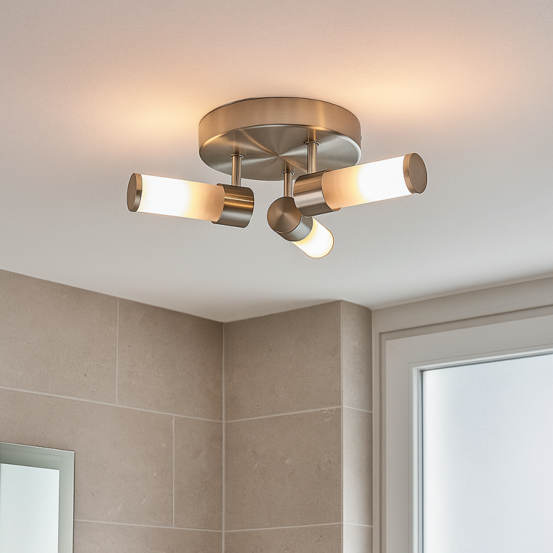 Modern bathroom ceiling light nickel, Callum, IP44 Modern bathroom ceiling light nickel, Callum, IP44