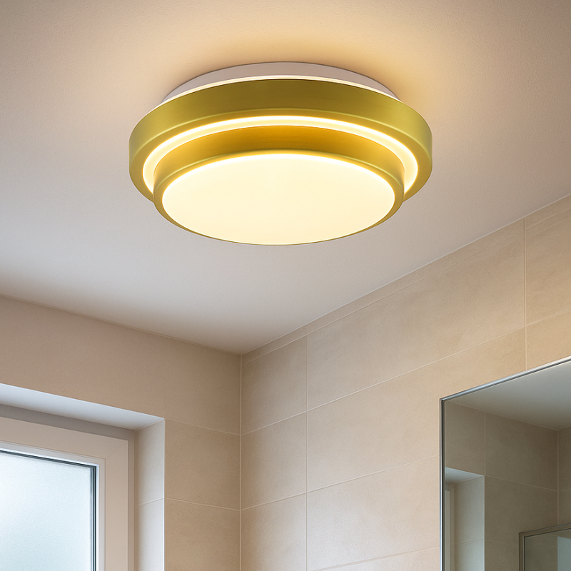 Modern bathroom ceiling light gold, Jaro, 12W, 3000K LED, IP44