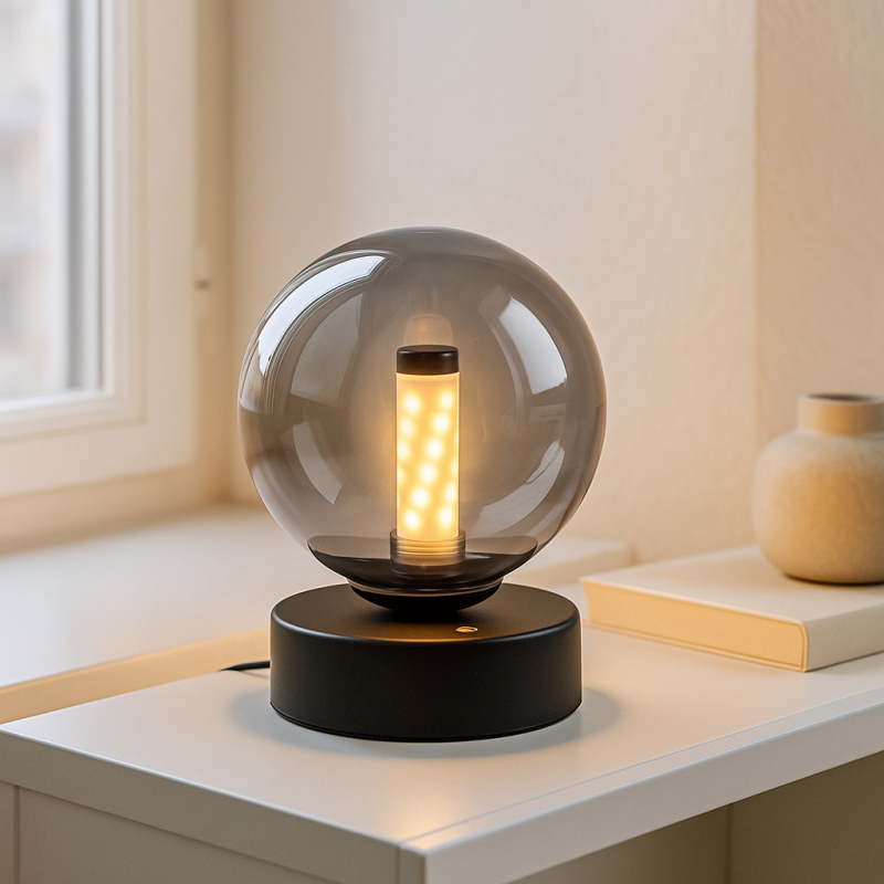 Modern rechargeable table lamp black, Theo, 2W, 3000K LED, IP44, 3-step dimmable