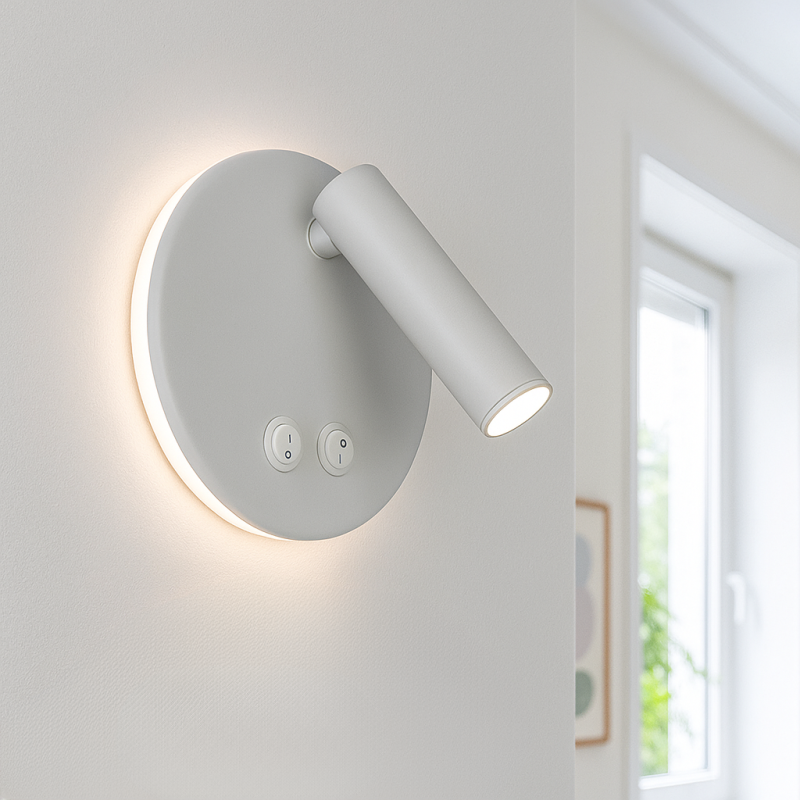 Modern wall light white, Robbie, 10W, 4000K LED, with switch