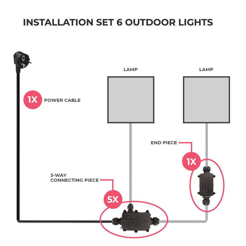 Connection set for 6 outdoor lamps
