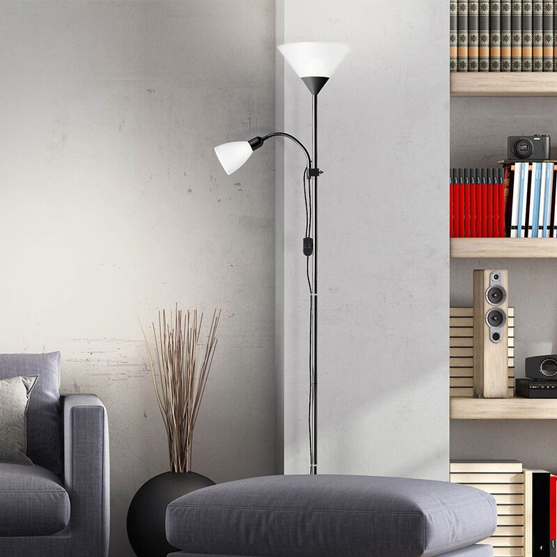 Aluminium reading floor lamp black, Josephina, with switch