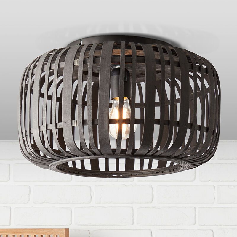 Wood flush ceiling light black, Brain