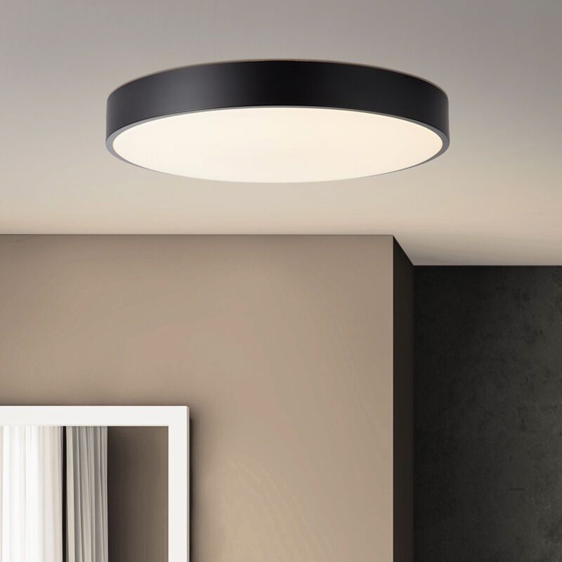 Modern flush ceiling light black, Asude, 60W, warm to cold white adjustable LED, with remote control