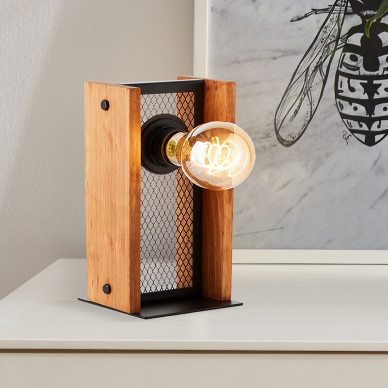 Wood table lamp brown, Rasha, with switch