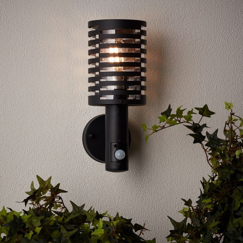 Modern outdoor wall light with motion sensor black, Veysel, IP44