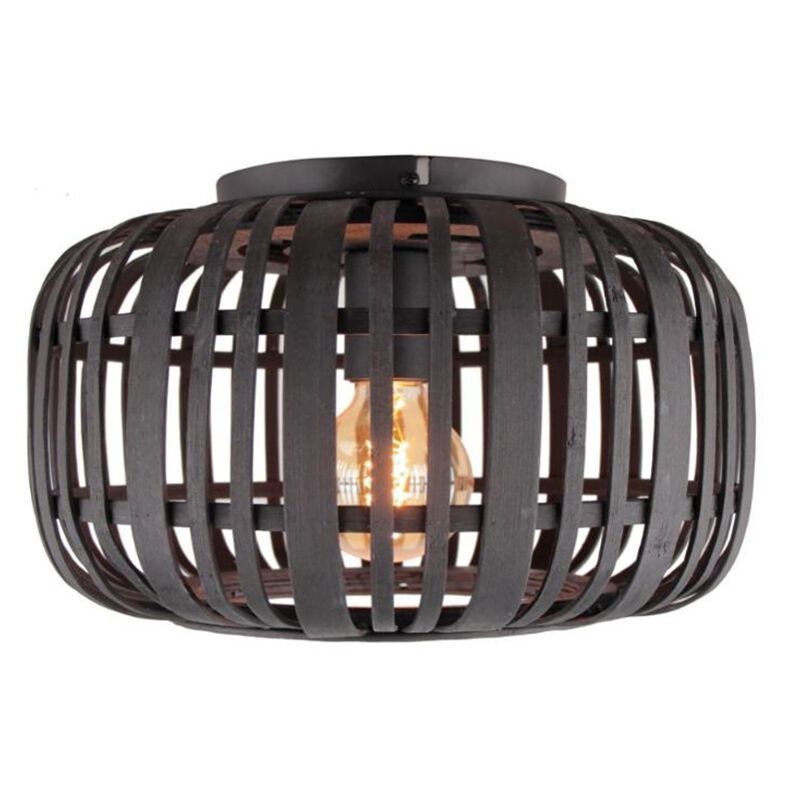 Wood flush ceiling light black, Brain