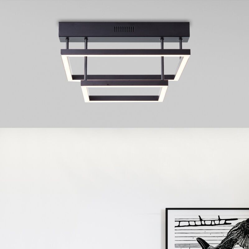 Modern flush ceiling light black, Enis, 34W, 3000K LED, 3-step dimmable
