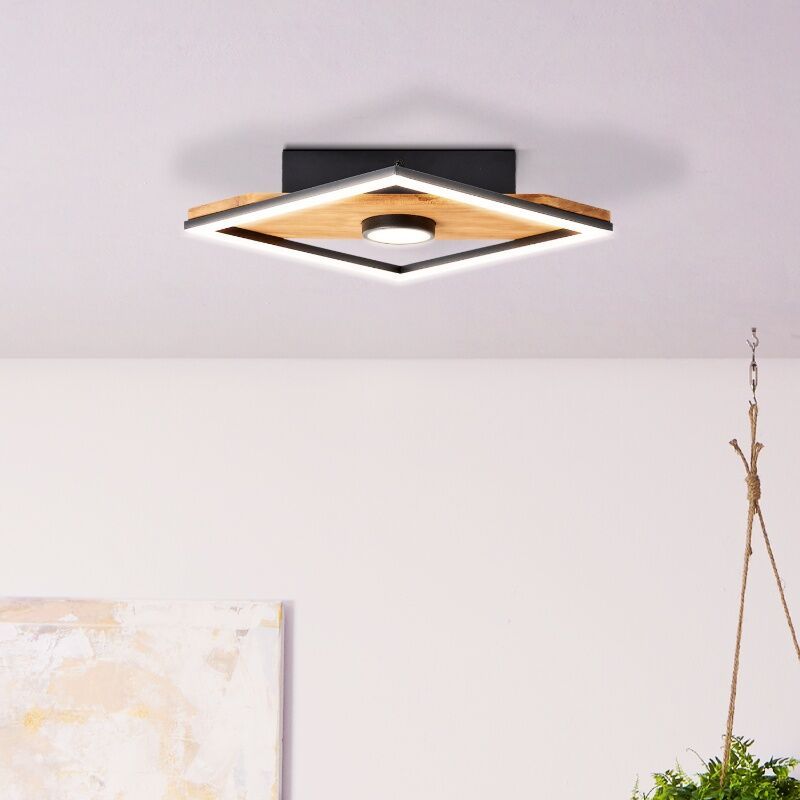 Wood flush ceiling light black, Virginia, 18W, 3000K LED