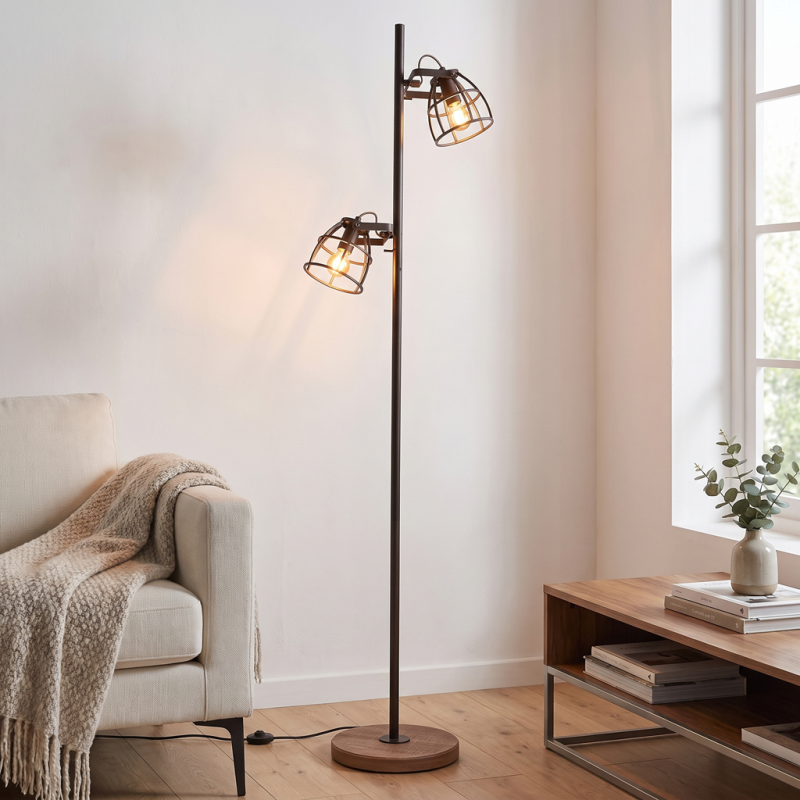 Industrial floor lamp black, Calvin, with switch Industrial floor lamp black, Calvin, with switch