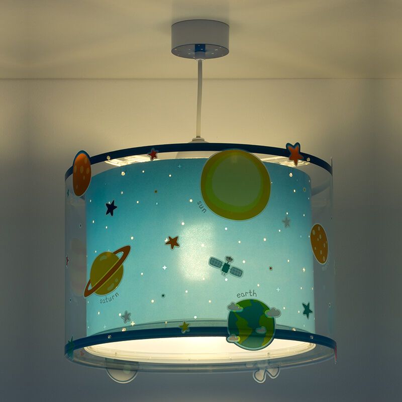 Blue kids pendant light plastic, Planets