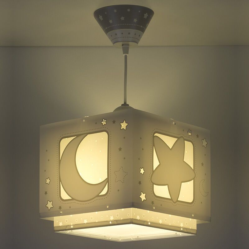 Grey kids pendant light plastic, Moon and stars