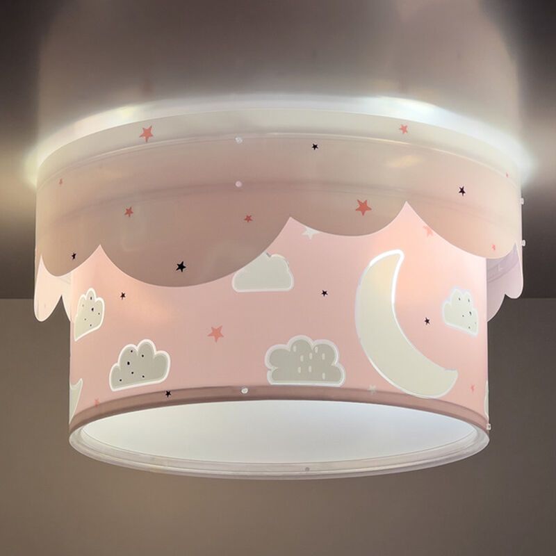 Pink children's ceiling light plastic, Moon