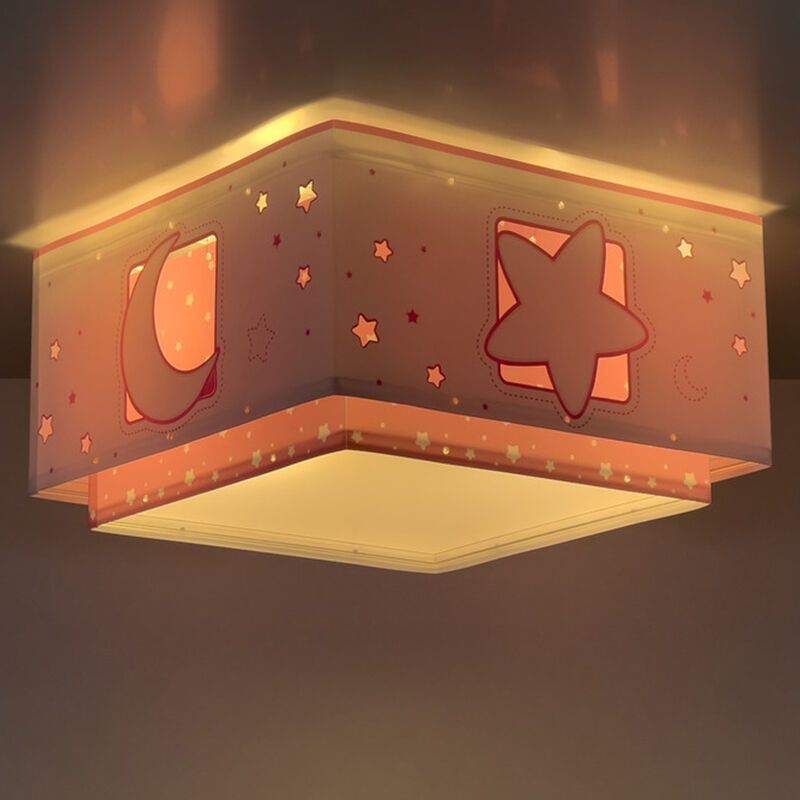 Pink children's ceiling light plastic, Moon and stars