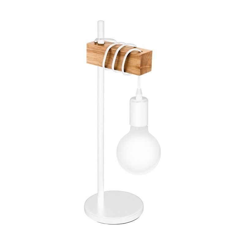 Wood table lamp white, Anton, with switch