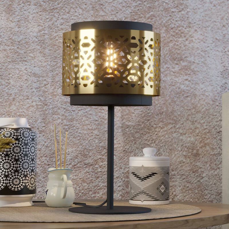 Brass retro table lamp steel, Quincy, with switch