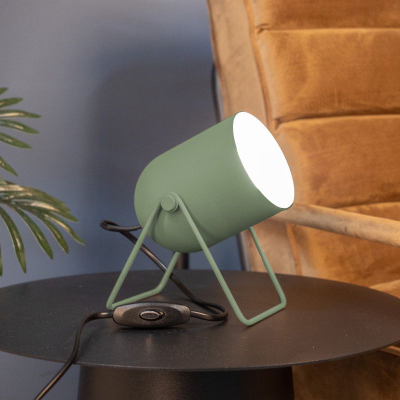 Green vintage table lamp steel, Tjitte, with switch