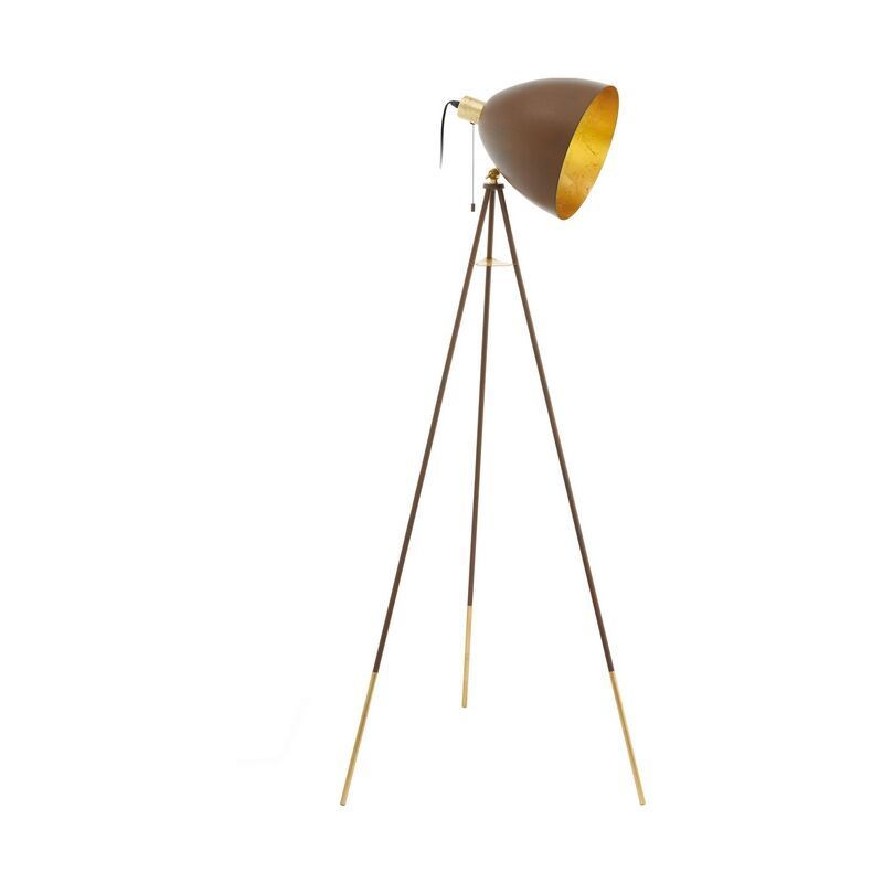 Golden modern tripod floor lamp steel, Maick, with pull switch Golden modern tripod floor lamp steel, Maick, with pull switch