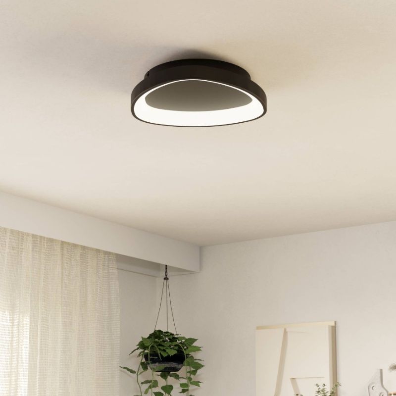 Black modern ceiling light plastic, Shauni, 12W, warm to cold white adjustable LED, with remote control