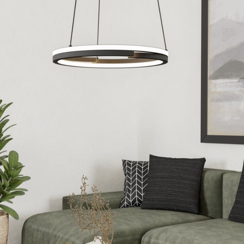 Black modern pendant light plastic, Madhvi, 20W, warm to cold white adjustable LED, with remote control Black modern pendant light plastic, Madhvi, 20W, warm to cold white adjustable LED, with remote control