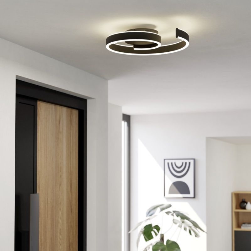 Black modern smart ceiling light aluminium, Sahra, 37W, warm to cold white adjustable LED, with remote control Black modern smart ceiling light aluminium, Sahra, 37W, warm to cold white adjustable LED, with remote control