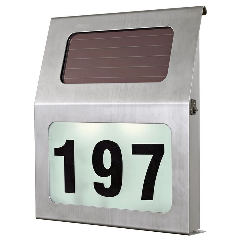 Silver illuminated house number stainless steel, Zora, 1W, 3000K LED, IP44, with switch Silver illuminated house number stainless steel, Zora, 1W, 3000K LED, IP44, with switch