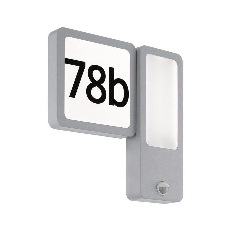 Silver modern illuminated house number aluminium, Mick, IP44