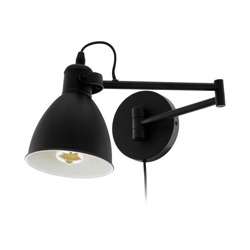 Black classic wall light steel, Tjarco, with switch