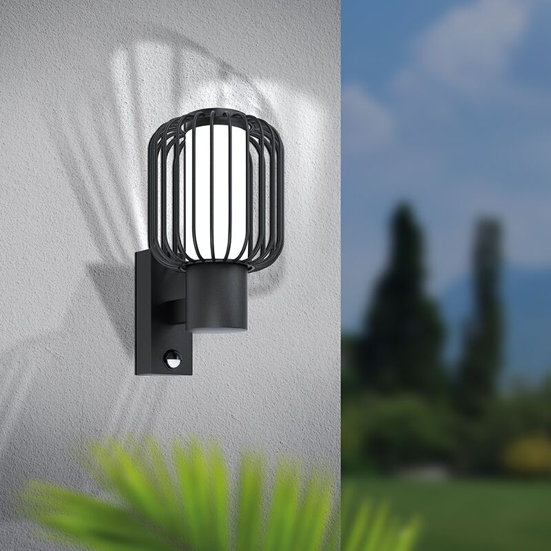 Black modern outdoor wall light with motion sensor steel, Latife, IP44 Black modern outdoor wall light with motion sensor steel, Latife, IP44