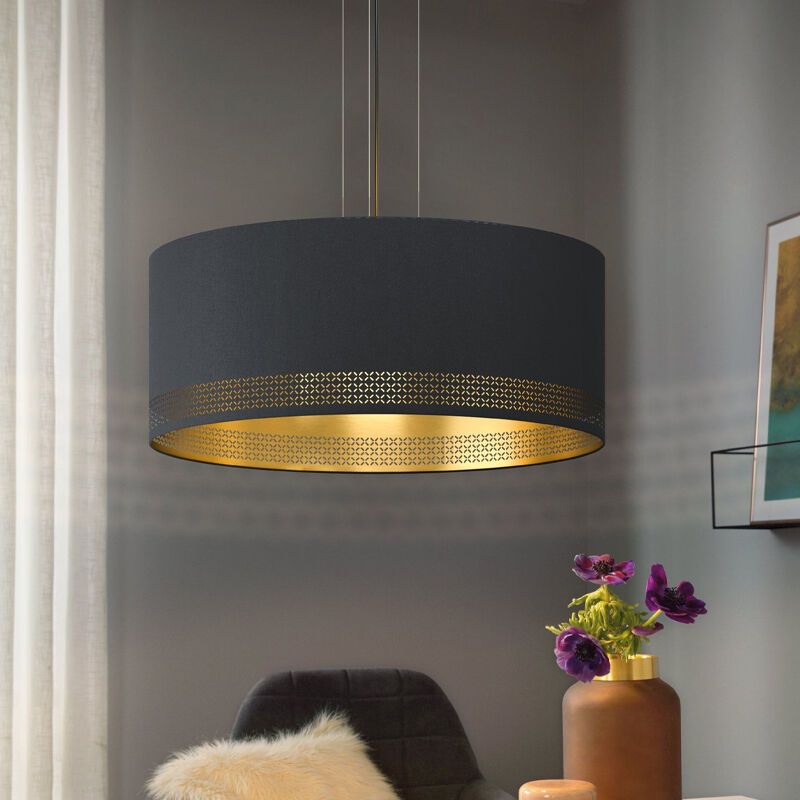 Black modern pendant light fabric, Niko
