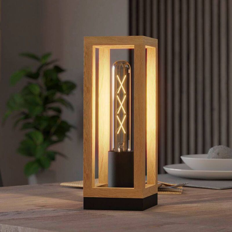 Wood table lamp brown, Jasmina, with switch