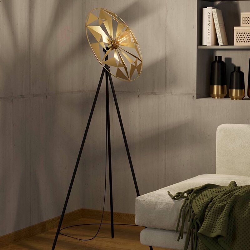 Golden retro floor lamp aluminium, Thiemen, with switch
